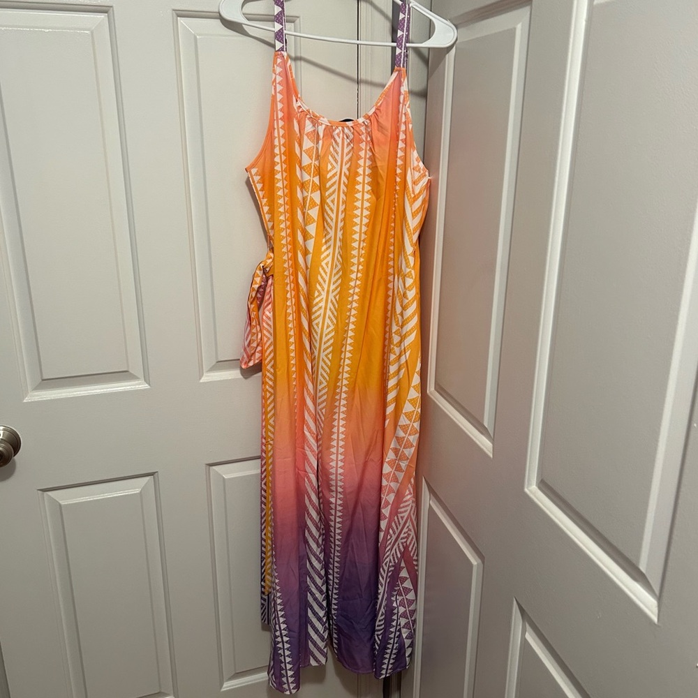Gradient Yellow to Purple Striped Maxi Dress with Tie Waist - Picture 2 of 7